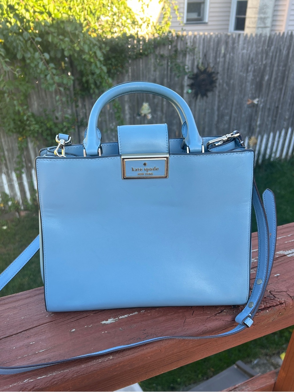 Kate Spade Reegan Satchel KB707 Polished Blue Leather Crossbody Bag